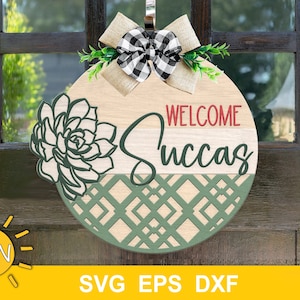 Welcome Succas Door hanger SVG | Succulent door hanger svg | Floral door hanger svg
