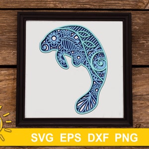 Décoration d'intérieur mandala lamantin en couches Glowforge SVG fichier découpé au laser