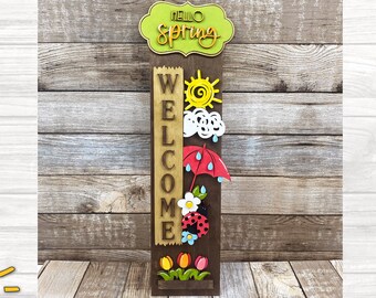 Hello Spring porch sign add-on with a free Interchangeable Porch leaner SVG included Glowforge SVG Laser cut file