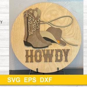 Howdy Türschild SVG | Western Türschild SVG | Cowboy-Stiefel Türschild SVG Laserschnittdatei