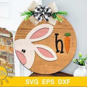 Easter Bunny door hanger SVG Bunny Hi Door hanger SVG Easter door hanger svg Glowforge SVG Laser cut file Cricut svg Silhouette svg