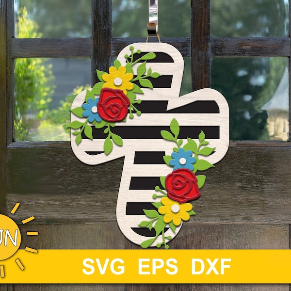 Floral Cross door hanger SVG | Easter Cross Door hanger SVG | Glowforge SVG | Laser cut file | Cricut svg | Silhouette svg