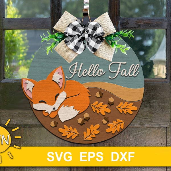Hello Fall door hanger SVG Fox door hanger SVG Fall svg Hello Fall svg Front door sign Welcome sign svg Glowforge files