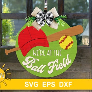 Baseball Round Door Hanger SVG - At the Ball Field Design | Laser cut SVG | Cricut svg | Silhouette svg