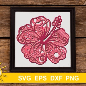 3D Hibiskus Mandala SVG-Datei | 3D geschichtete DXF Laserschnitt | Kommerzielle Nutzung Glowforge | Cricut | Silhouette