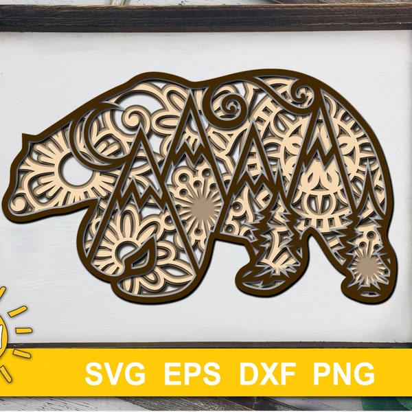 3D Layered Mandala Bear SVG 5 layers cut file | 3D layered DXF laser cut | Commercial use Glowforge | Cricut | Silhouette 3D Layered Mandala Bear SVG 5 layers cut file | 3D layered DXF laser cut | Commercial use Glowforge | Cricut | Silhouette