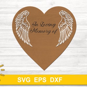 Heart and Wings Memorial plaque SVG | Customisable Memorial heart SVG | Glowforge SVG | Laser cut file