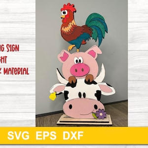 Animaux de la ferme debout signe SVG de table svg décoration de ferme Glowforge svg fichier découpé au laser