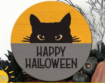 Cat Door hanger SVG Halloween door hanger SVG Happy Halloween svg Glowforge svg Laser cut files