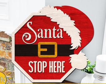 Name plaque Christmas SANTA PLEASE STOP HERE FOR banner personalised Garland MDF Name plaque Christmas SANTA PLEASE STOP HERE FOR banner personalised Garland MDF
