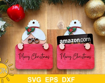 Mrs Claus gift card holder SVG | Christmas gift card holder SVG | Laser cut file Glowforge SVG