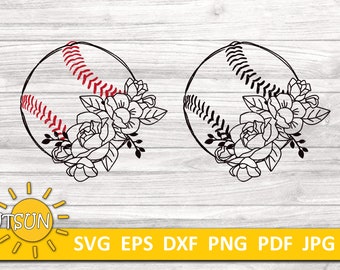 Floral Baseball with Roses Softball design Cricut SVG File for Cutting Machine Silhouette Cameo Commercial Use Digital Design Flowers