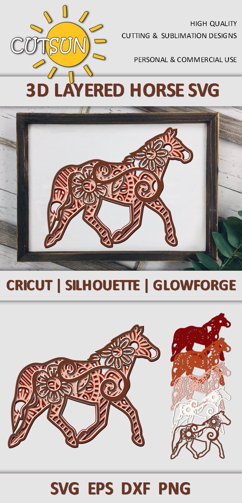 Download 3d Layered Dxf Laser Cut Cricut Glowforge Svg 3d Layered Horse Mandala Svg File Silhouette Commercial Use Glowforge Craft Supplies Tools Papercraft Elite1 Pl