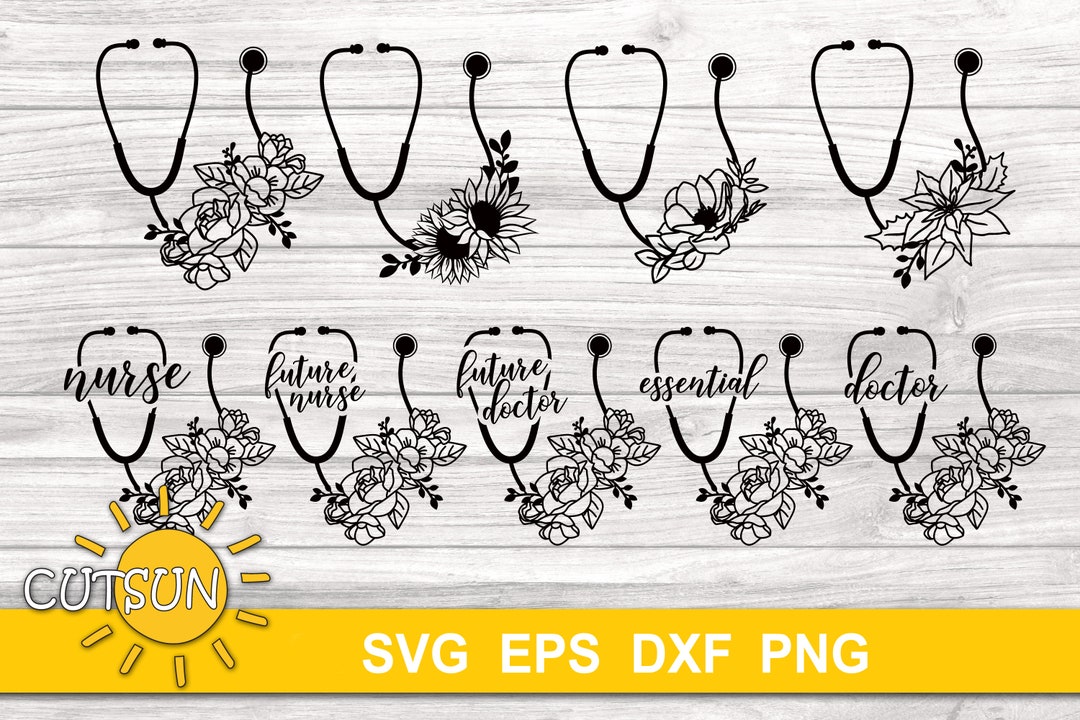 Floral Stethoscope SVG Bundle 24 Designs Nurse SVG Stethoscope SVG