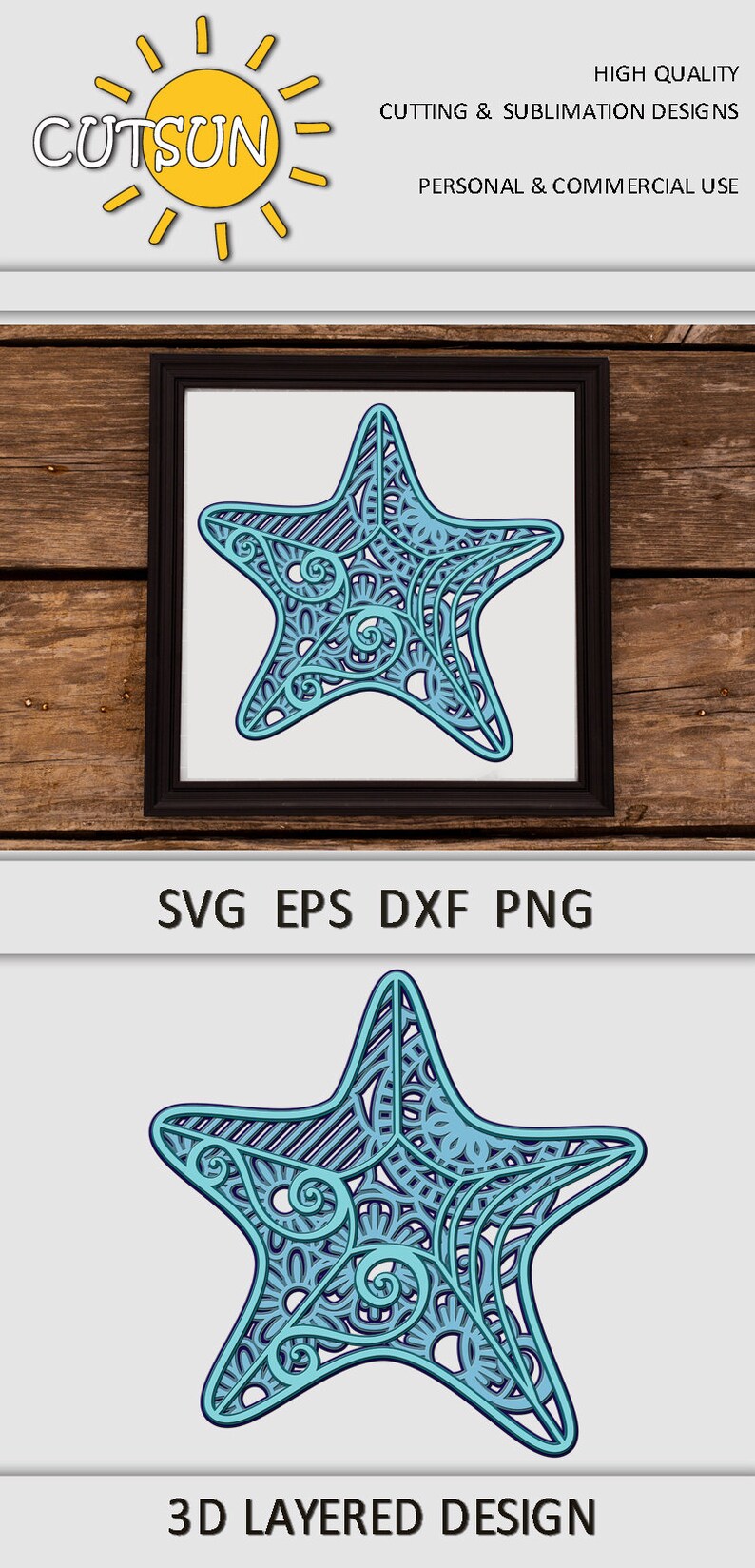 Download 3D Layered Mandala Starfish SVG 5 layers cut file | Etsy