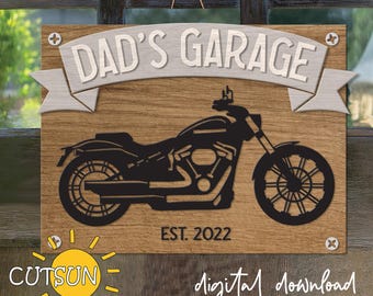 Garaż taty SVG | Szyld sklepu motocyklowego SVG | Plik wycinany laserowo na prezent na Dzień Ojca | Cricut i Silhouette SVG