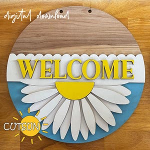 Colgador de puerta de verano svg Letrero de bienvenida Daisy SVG Archivo de corte láser Glowforge