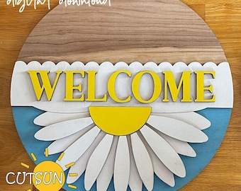 Summer Door Hanger SVG | Daisy Welcome Sign | Laser Cut File for Seasonal Decor