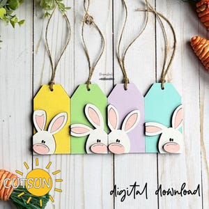 Coniglietto pasquale SVG / Etichette per viso e cestino di coniglietto / File di taglio laser per la caccia alle uova / Decorazioni pasquali da fattoria Cricut SVG