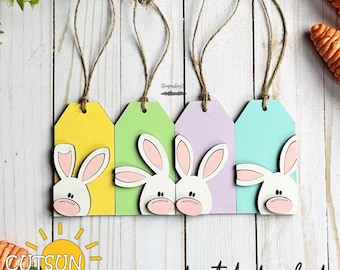Easter Bunny SVG | Bunny Face & Basket Tags | Egg Hunt Laser Cut File | Farmhouse Easter Decor Cricut SVG
