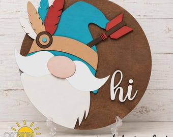 Tribal Gnome Door Hanger SVG | Interchangeable Gnome Welcome Sign SVG | Funny Laser Cut File for Front Door Decor