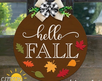 Fall Door Hanger SVG | Autumn Leaves Welcome Sign SVG | Fall Front Door Decor | Glowforge Laser Cut File | Cricut SVG