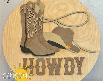 Howdy deurhanger SVG | Deurbordje westerncowboylaarzen | Lasergesneden bestand