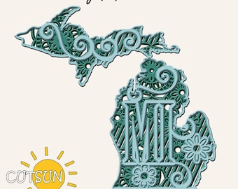 Layered 3D Mandala Michigan State SVG | 4-Layer Laser Cut File | Decorative Michigan state | Cricut SVG