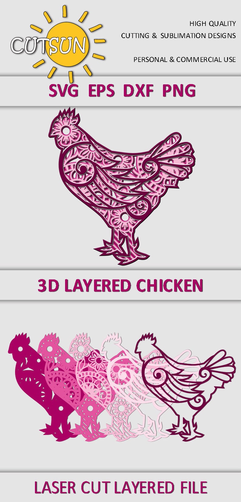 Download 3D Chicken Layered Mandala SVG 5 layers cut file 3D ...