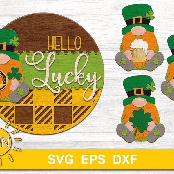 St Patrick's day Gnome door hanger SVG Gnome svg Leprechaun welcome sign Farmhouse decor Glowforge SVG Laser cut file