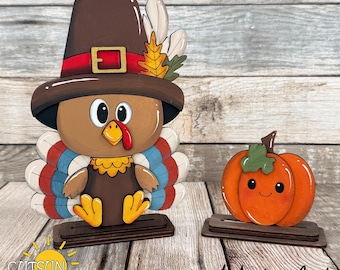 Turkey Shelf Sitter SVG | Thanksgiving Shelf Decor | Pumpkin Shelf Sitter SVG | Layered Laser Cut File | Cute Turkey SVG | Fall Decor