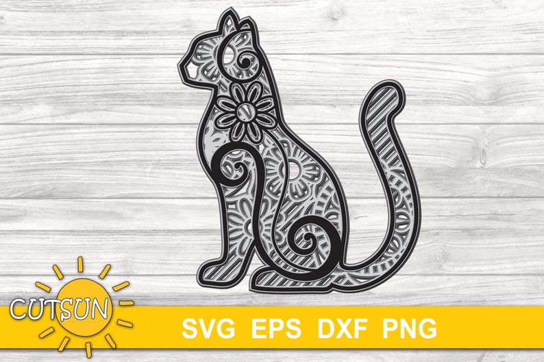 Download 3D Layered Mandala Cat 3 SVG 5 layers cut file | Etsy