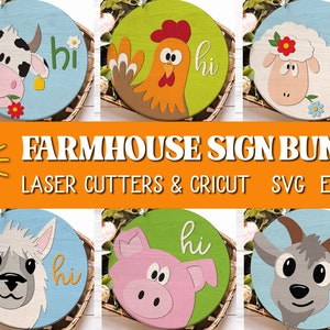 Lot d'accroche-porte de ferme en téléchargement numérique Fichier laser Glowforge Cricut svg Lot de plaques de signalisation pour porte d'entrée Lot de plaques pour porte d'entrée animaux de la ferme