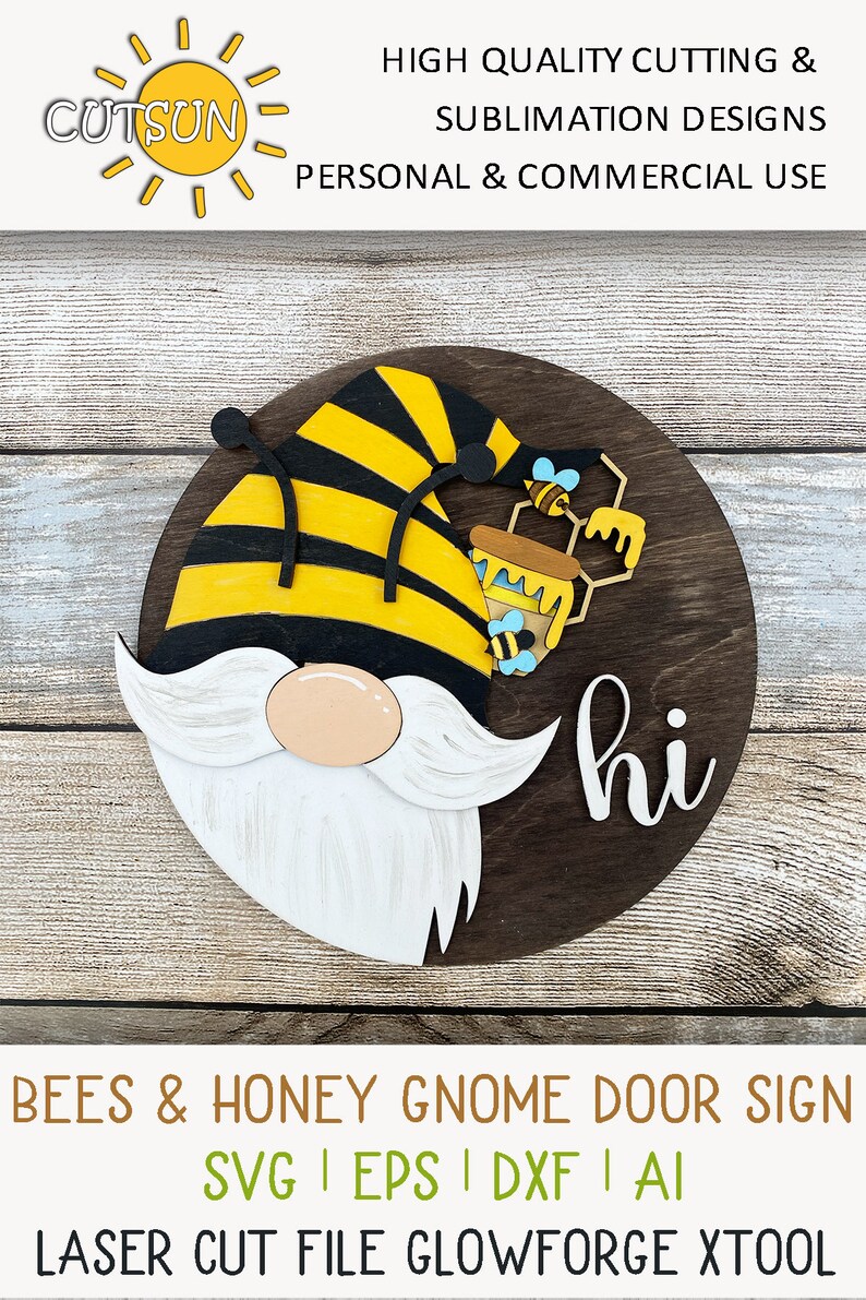 Gnome Door Hanger SVG | Bee & Honey Welcome Sign | Interchangeable ...
