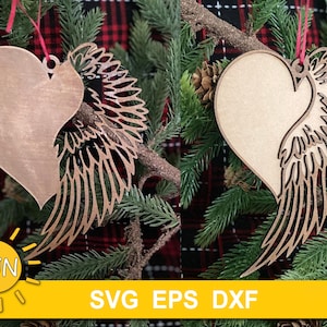 Heart and Wing Christmas ornament SVG | Customisable Christmas ornament SVG | Memorial ornament svg | Glowforge SVG | Laser cut file