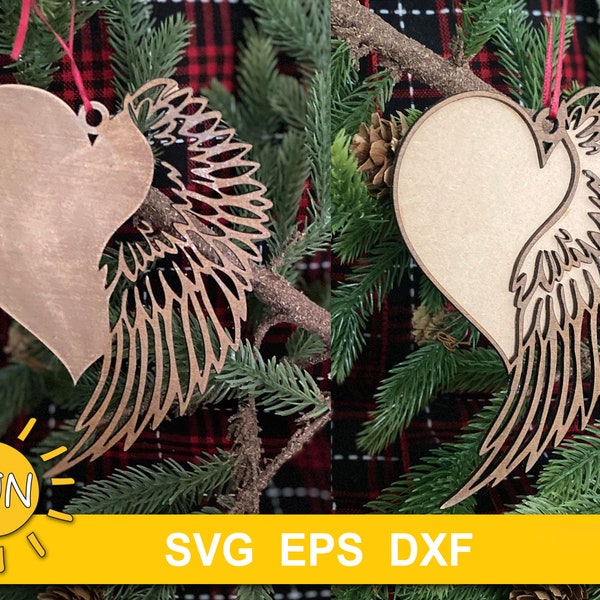 Heart and Wing Christmas ornament SVG | Customisable Christmas ornament SVG | Memorial ornament svg | Glowforge SVG | Laser cut file