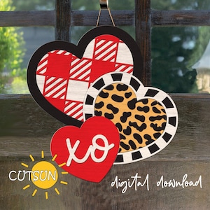 Valentine door hanger SVG Patterned Heart SVG Valentine door decor Valentine svg Valentines day svg Glowforge svg Laser cut file
