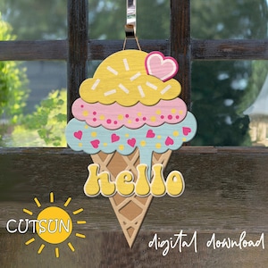 Eistüte Sommer Türhänger SVG Willkommensschild SVG Eisschild SVG Glowforge Laserschnittdatei