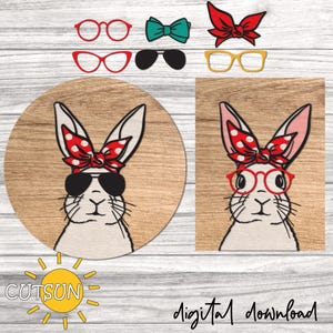 Easter Bunny Face SVG Easter bunny svg Interchangeable bunny svg Easter decor Bunny with glasses Laser cut file