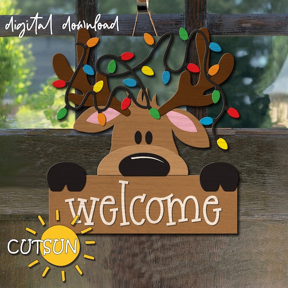 Reindeer Door Hanger SVG | Christmas Welcome Sign | Laser Cut File | Cricut SVG