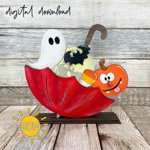 Halloween Umbrella Shelf Sitter SVG | Wymienny dodatek | Ghost Pumpkin Bat SVG | Plik do cięcia laserowego Candy Corn | Pobieranie cyfrowe