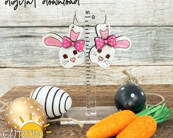 Easter Bunny Earring SVG | Easter bunny with a bow Dangle Earrings | Laser Cut Files for Bunny Earrings SVG