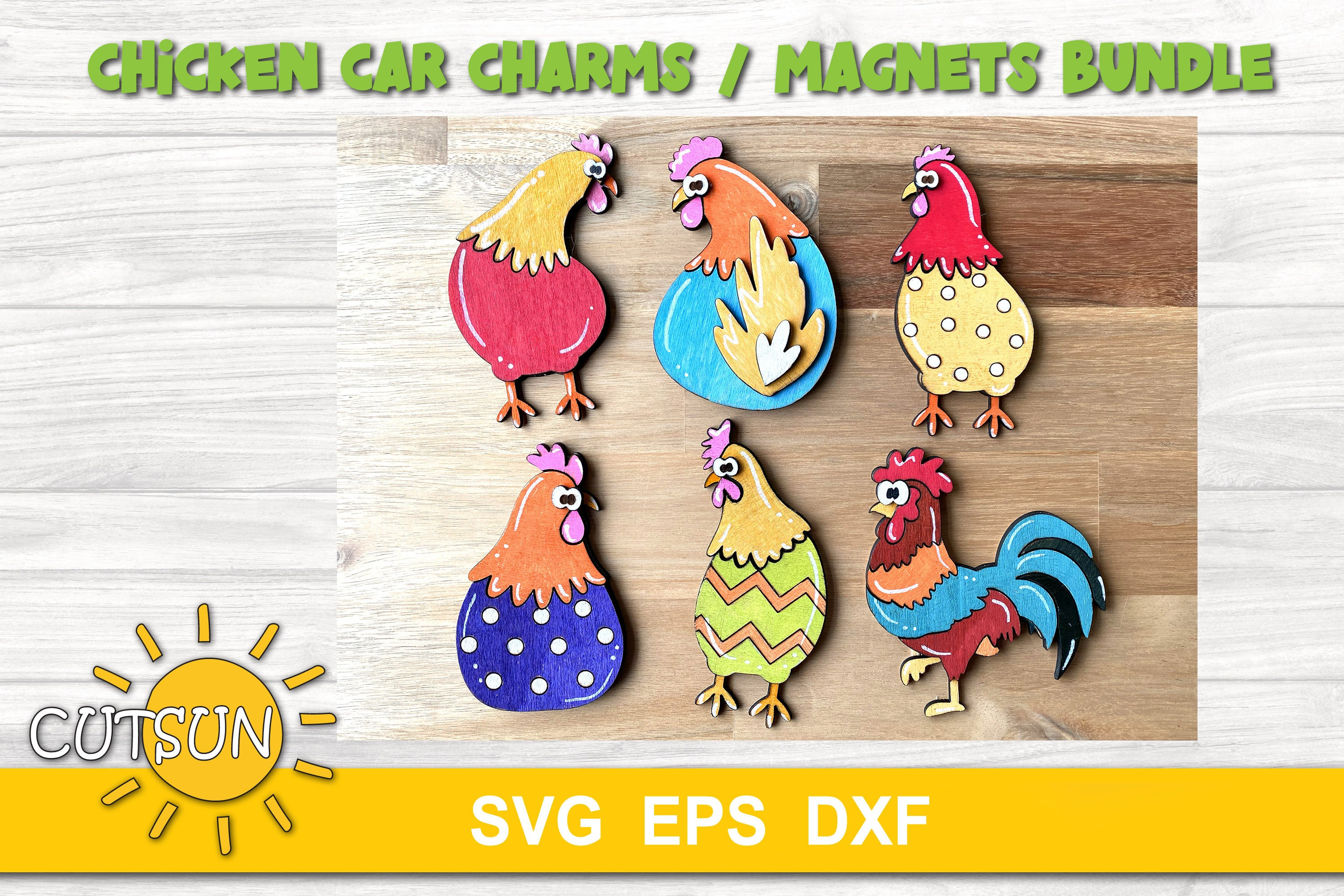 チキンカーチャーム SVG バンドル | チキンオーナメント＆マグネット