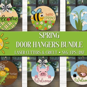 Bundle SVG d'accroche-portes printemps Bundle SVG de signes de bienvenue du printemps Fichier découpé au laser Cricut SVG 2023