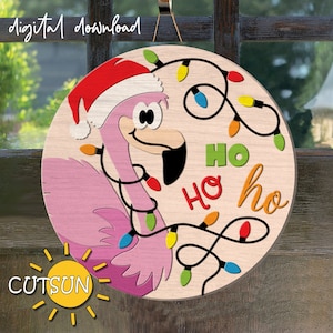 Christmas Flamingo SVG | Tropical Christmas Door Hanger | Laser Cut File