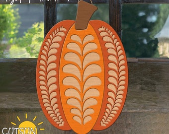 Fall Door Hanger SVG | Pumpkin Door Sign | Autumn Laser Cut File