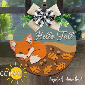 Hallo Herbst Türschild SVG Fuchs Türschild SVG Herbst svg Hallo Herbst svg Haustürschild Willkommensschild svg Glowforge Dateien