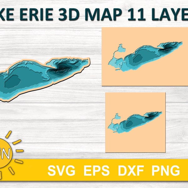 Layered Lake Erie map SVG EPS DXF - 11 layers | Cricut | Silhouette | Glowforge | Laser cutters