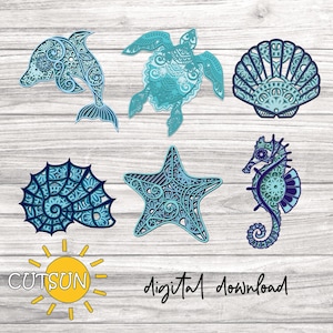 Zeedieren gelaagde svg-bundel | Kustdecor | Oceaan gelaagde svg | Nautische svg | Decoratie strandhuis |  Glowforge-svg | Lasergesneden bestand