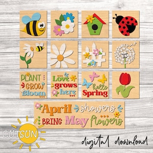 Spring Leaning Signs SVG Interchangeable Spring Tiered tray decor Ladder sign Farmhouse decor Square sign Laser cut file